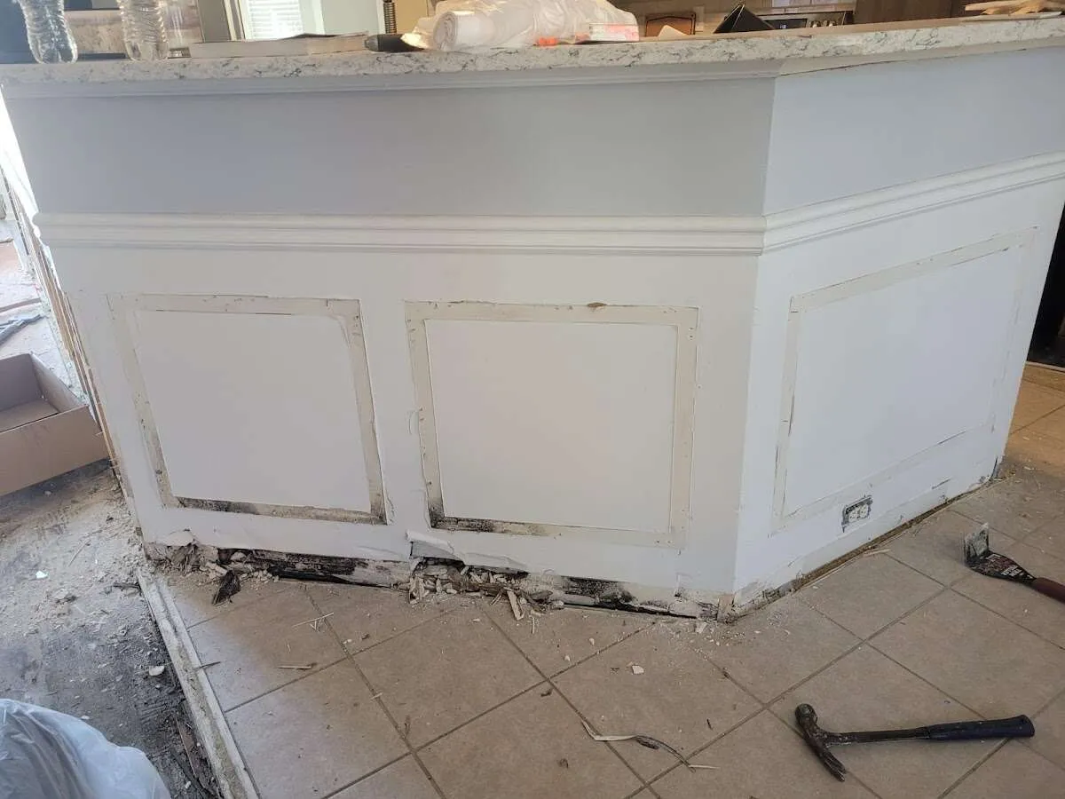 Water damage and mold on kitchen during Storm Damage Restoration in Crosspointe
